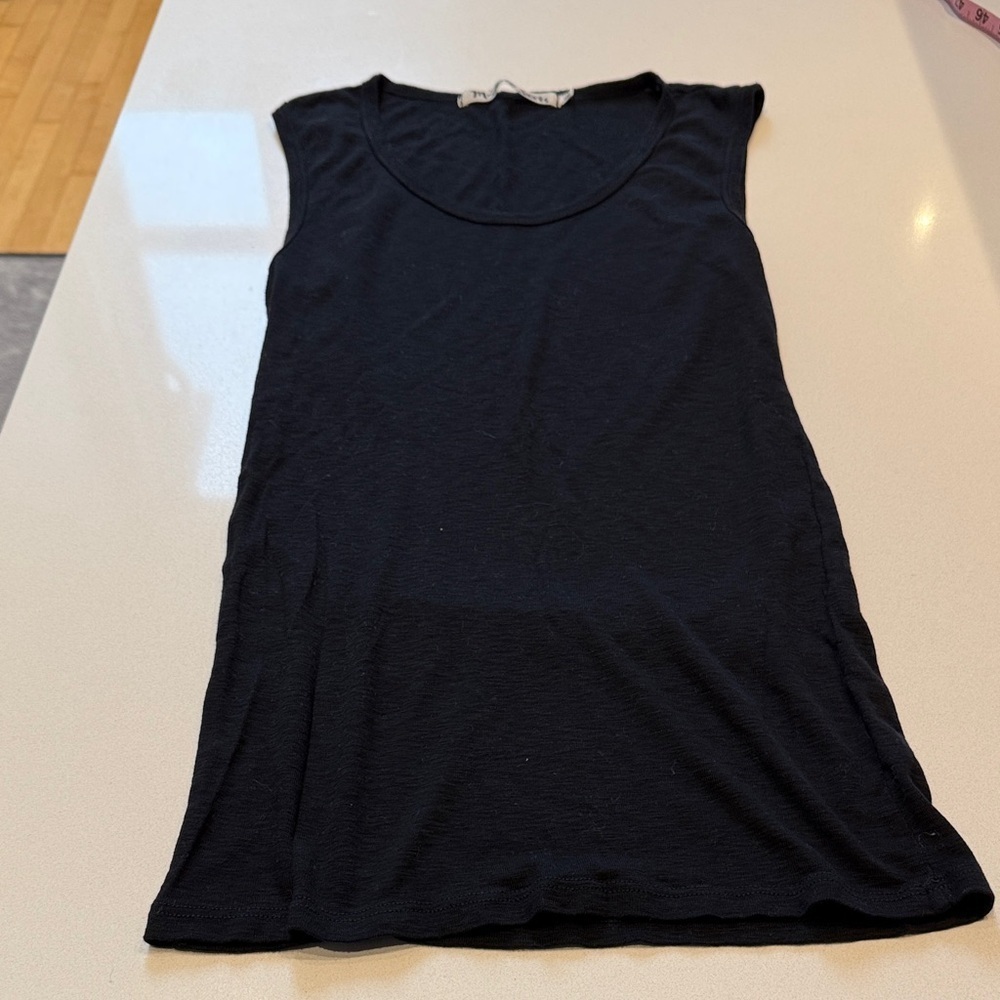 Michael Stars Classic Black Tank Top, Longer Length, Modal & Supima, Size S